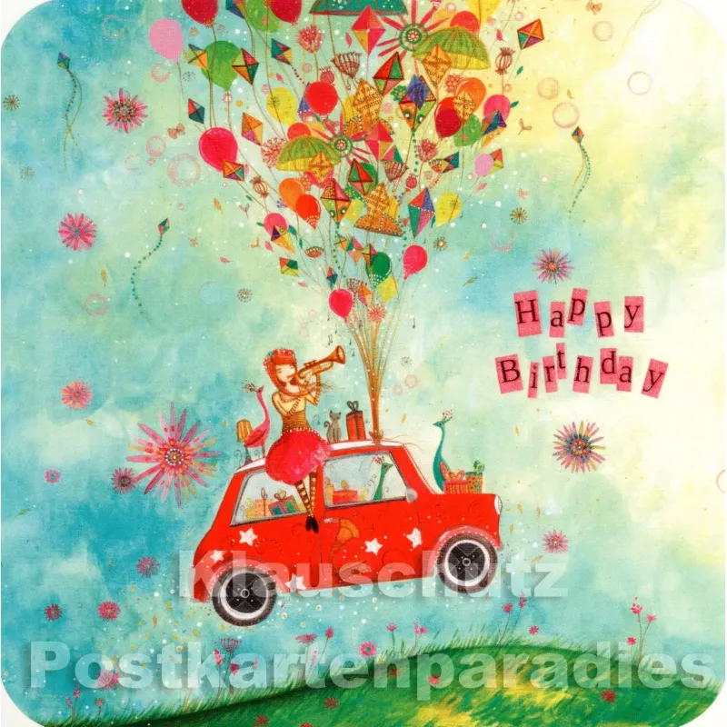 Rotes Auto | Quadratische Postkarte Geburtstag