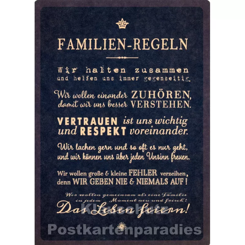 Familien-Regeln - Up-Cards Aufstell Postkarte von Taurus