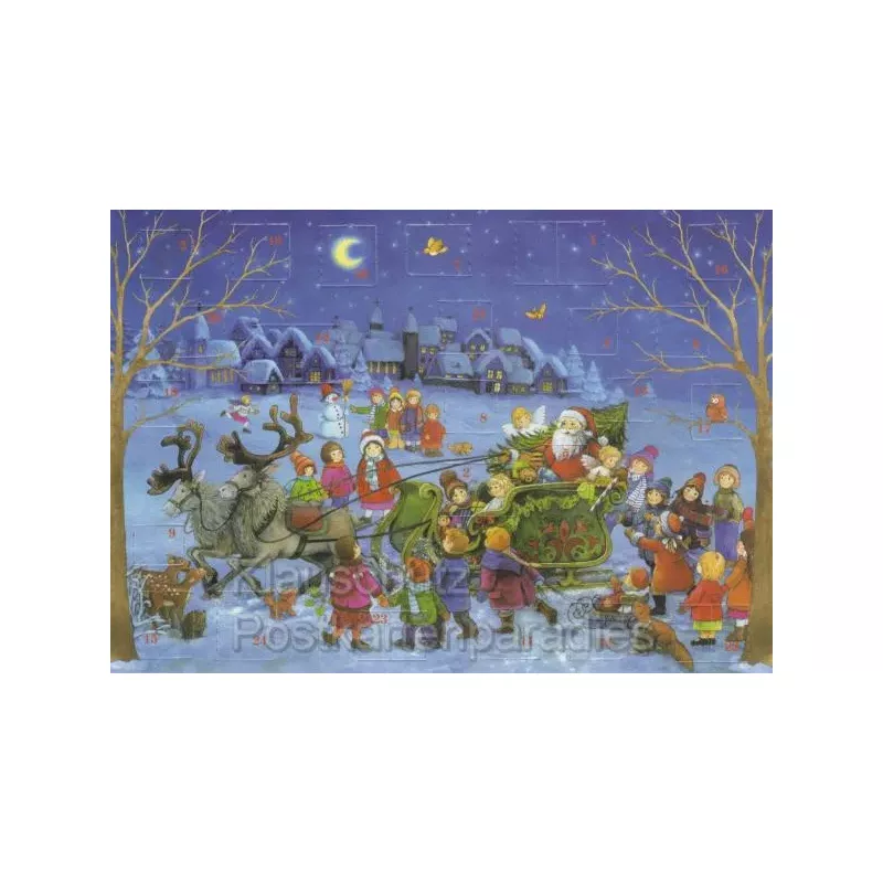 Nostalgie Adventskalender Postkarte - Der Weihnachtsmann in seinem Schlitten