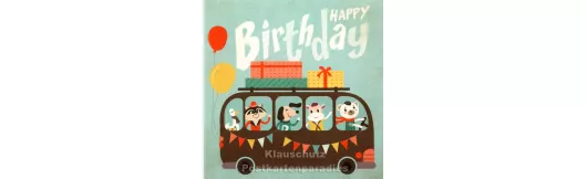 Quadrat Postkarte - Happy Birthday Bus