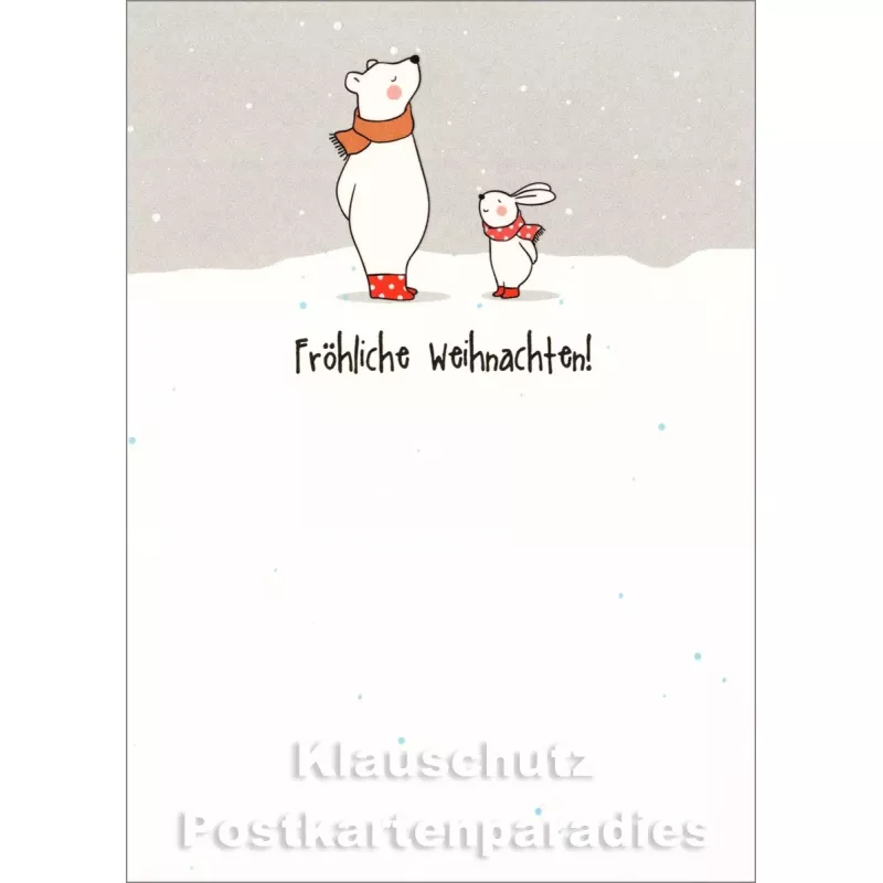 Fröhliche Weihnachten Hase und Eisbär | Postkarte Weihnachten