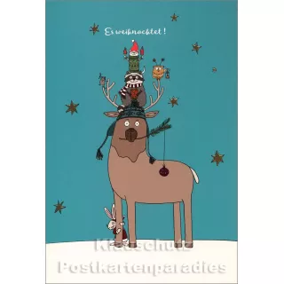 Weihnachten Doppelkarte - Tier Pyramide - Es weihnachtet!