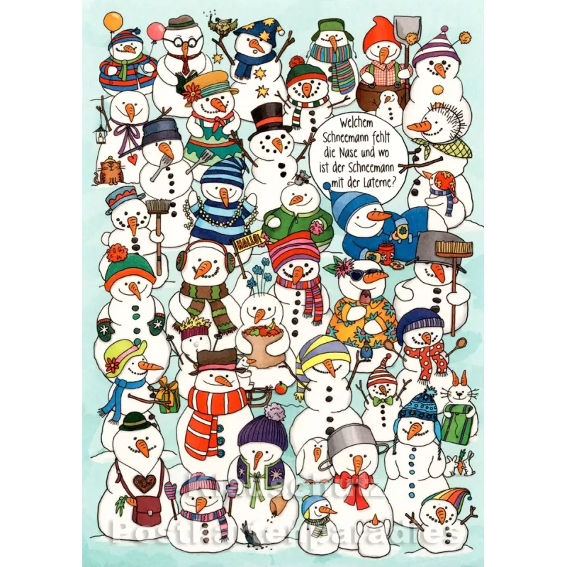 Schneemänner | Wimmelbild Weihnachtskarte