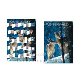 Adventskalender Doppelkarte - Winterwald - mit offenen Fensterchen
