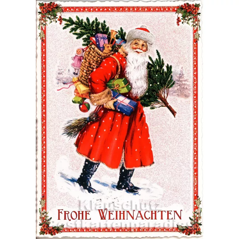 Nostalgie Weihnachtskarte von ActeTre - Weihnachtsmann mit Geschenken