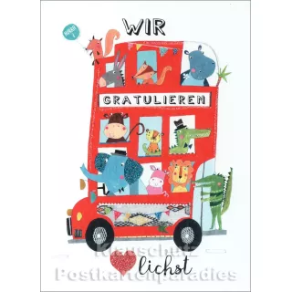 Bus mit Tieren | SkoKo Little Greetings Midi-Doppelkarte