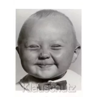 Lächerlich - Lustige Foto Postkarte in s/w mit lächelndem Baby