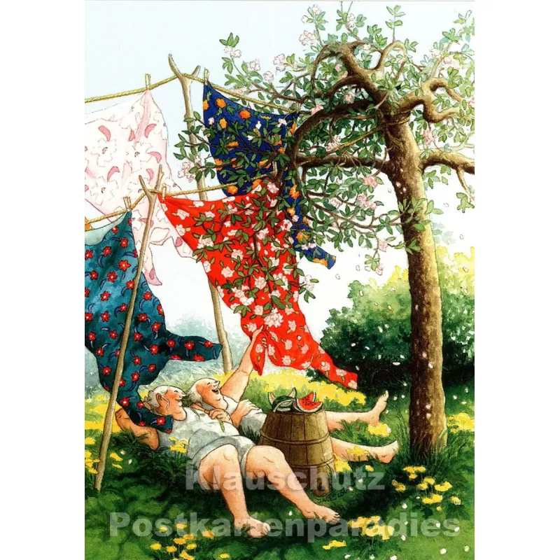 Taurus Postkarte von Inge Löök - Alte Frauen - Sommergenuss im Garten