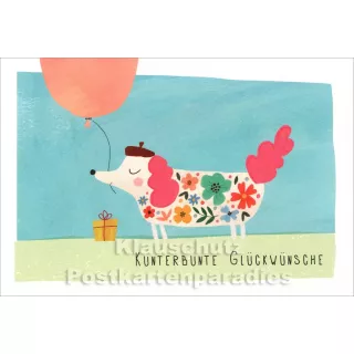 Doppelkarte zum Geburtstag mit Hund und Luftballon - Kunterbunte Glückwünsche