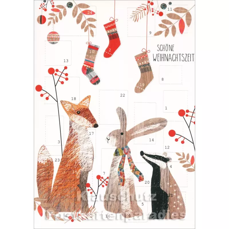 Doppelkarte Weihnachten von Discordia - Adventskalender mit Tieren - Schöne Weihnachtszeit