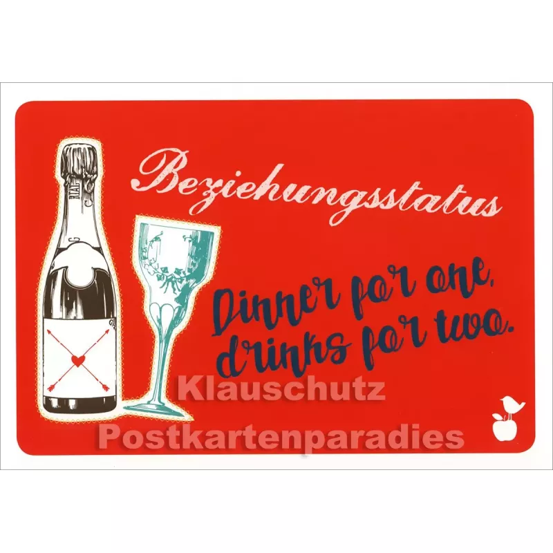 Lustige Mainspatzen Postkarte | Beziehungsstatus: Dinner for one, drinks for two.
