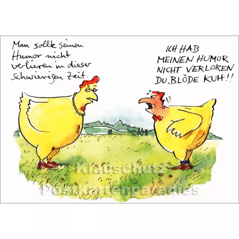 Discordia Postkarte von Peter Gaymann mit Hühnern | Blöde Kuh