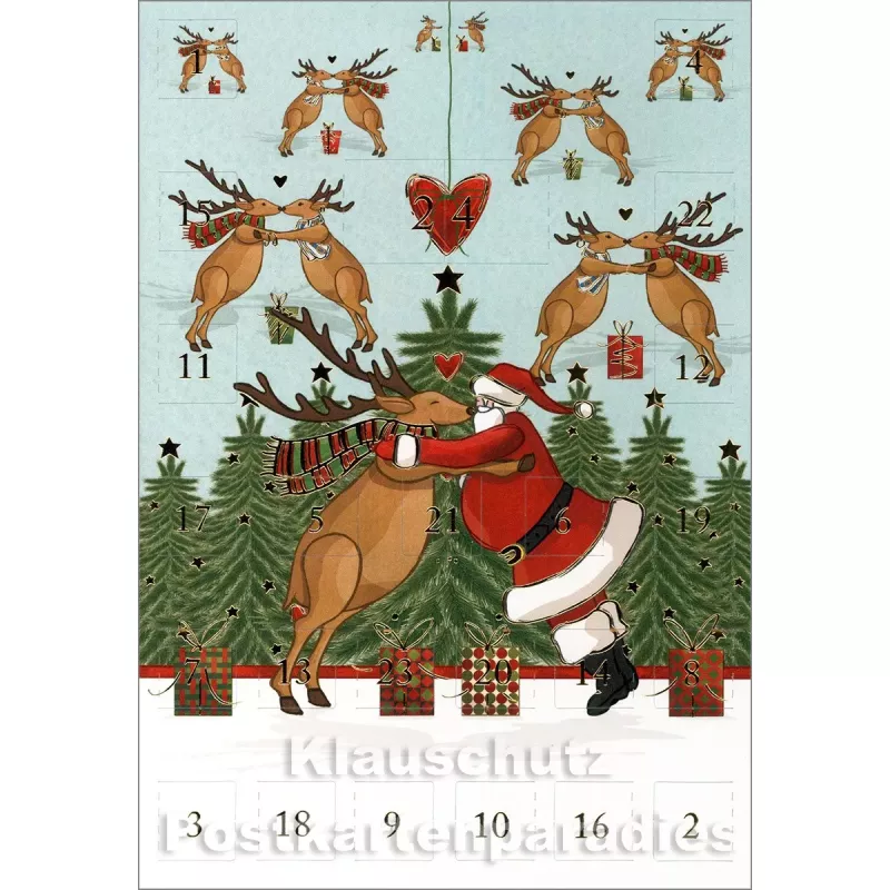 ActeTre Doppelkarte Adventskalender mit Weihnachtsmann und Elch