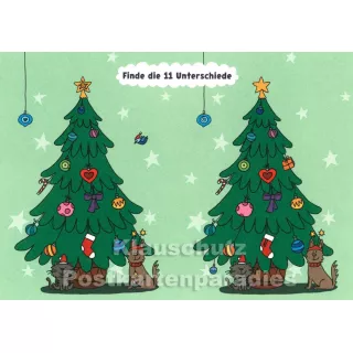 Weihnachtsbaum - Finde die 11 Unterschiede - SkoKo Wimmelbild Postkarte