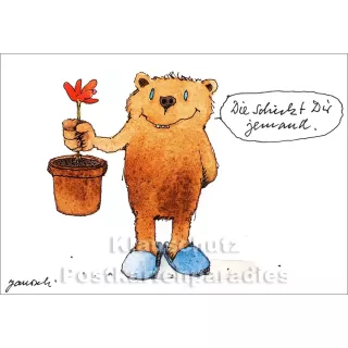 Janosch Postkarte mit Bär und Blume - Die schickt Dir jemand.
