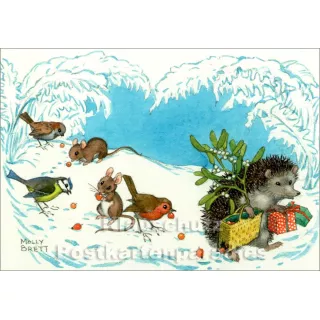 Taurus Kinder Postkarte zu Weihnachten | Der Igel mit Geschenken