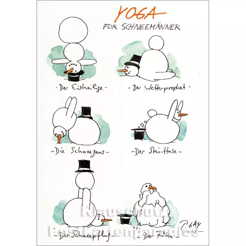 Yoga für Schneemänner | Peter Gaymann Weihnachtskarte von Discordia