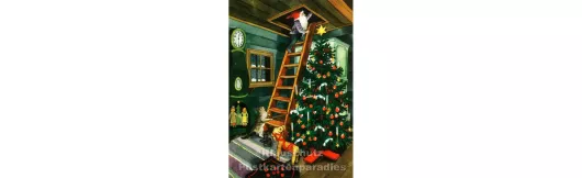Inge Löök Weihnachtskarte - Wichtel und Weihnachtsbaum
