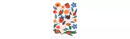 Doppelkarte - Blumen und Marienkäfer
