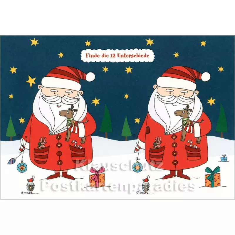 Weihnachtsmann - Finde die 12 Unterschiede - SkoKo Wimmelbild Postkarte