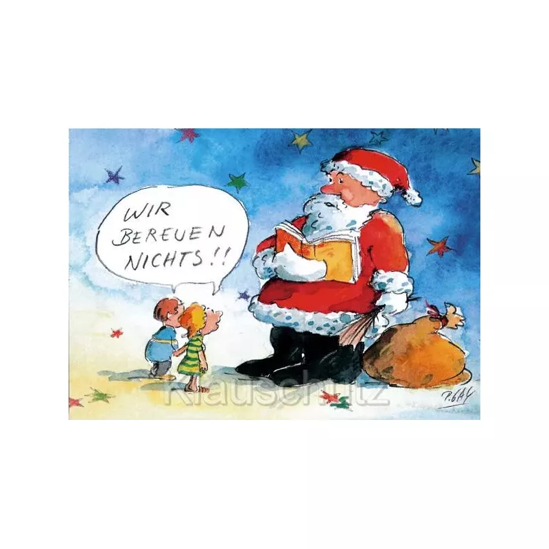 Discordia Weihnachtskarten - Wir bereuen nichts! Peter Gaymann Comic Weihnachtskarte mit dem Weihnachtsmann