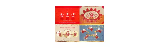 Postkartenpaket mit 4 nostalgischen Weihnachtskarten mit Glanzfolie