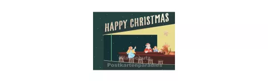 Happy Christmas in der Bar | Goldfarbene Doppelkarte