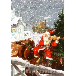 Taurus Weihnachtskarte von Inge Löök aus Finnland: Weihnachtsmann spielt Geige