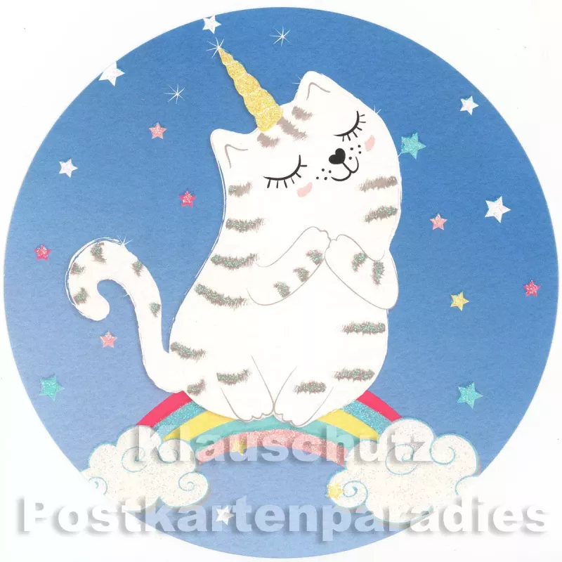 ActeTre / Edition Tausendschön runde Postkarte - Einhorn Katze