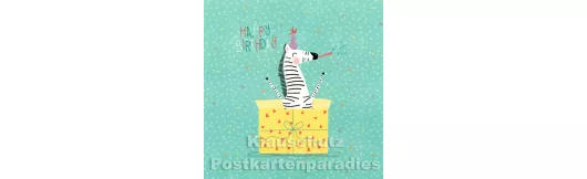 Quadrat Postkarte - Happy Birthday Zebra
