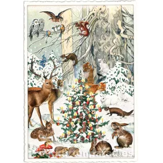 Edition Tausendschön - Nostalgische Retro Weihnachtskarte mit Glitter - Rehe im Wald - Fröhliche Weihnachten