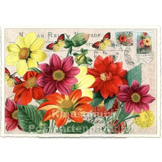 Retro Glitterkarte von ActeTre | Blumen und Schmetterlinge