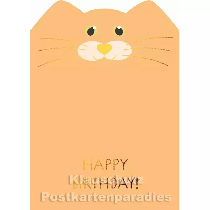 Goldfarbene Cityproducts Geburtstagskarte mit Stanzung | Katze | Happy Birthday