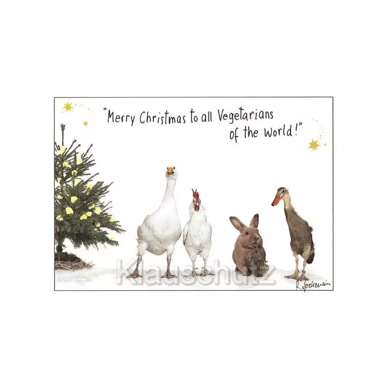 Weihnachtskarte mit Tieren - Merry Christmas to all Vegetarians of the world! 