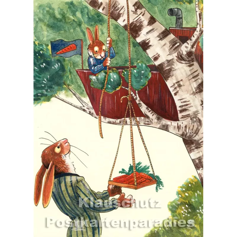 Postkarte aus dem 'Peter Hammer Verlag' von Leonard Erlbruch - Baumhaus
