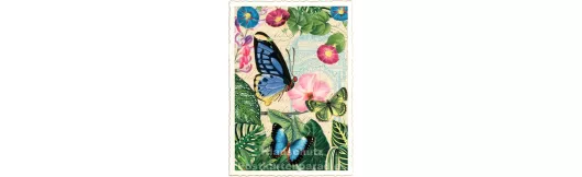 ActeTre Glitterkarte - Blumen und blaue Schmetterlinge