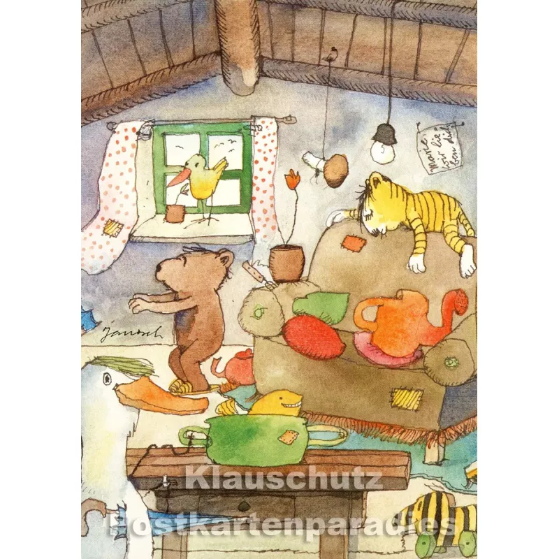 Postkarte von Janosch | Tiger und Bär zuhause