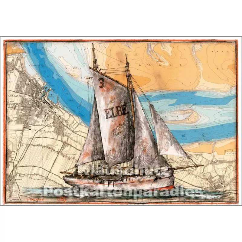 Küsten Postkarte mit Segler von Ole West / Tidenhub Verlag