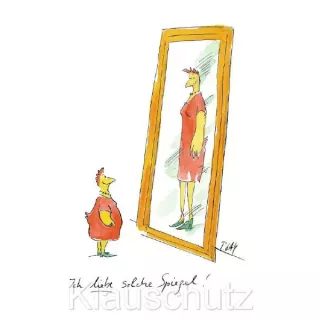 Ich liebe solche Spiegel - Peter Gaymann Hühner Postkarte zum Thema Diät
