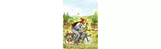 Postkarte Pettersson und Findus - Fahrrad