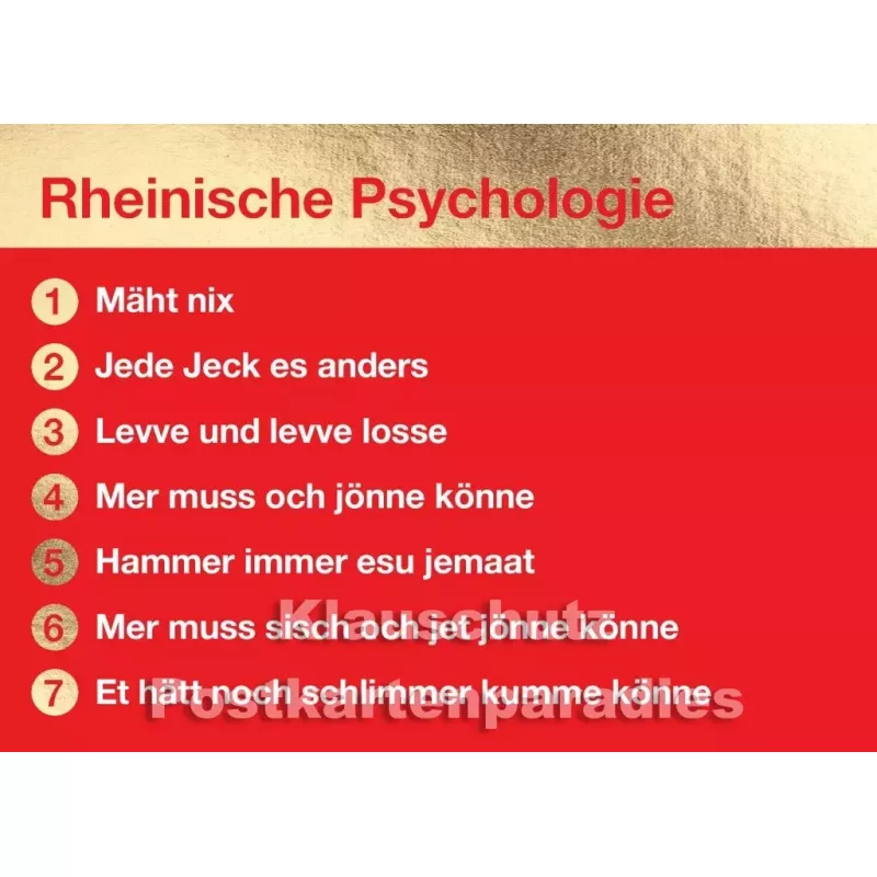 Rheinische Psychologie - goldfarbene Cityproducts Postkarte