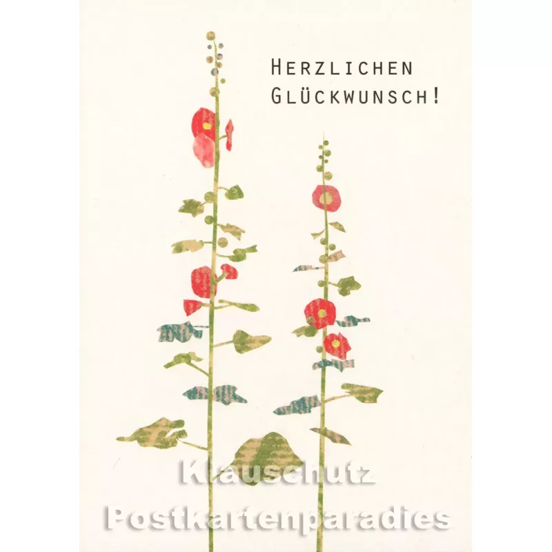 Holzschliffpappe Postkarte von Studio Blankensteyn | Herzlichen Glückwunsch - Stockrose
