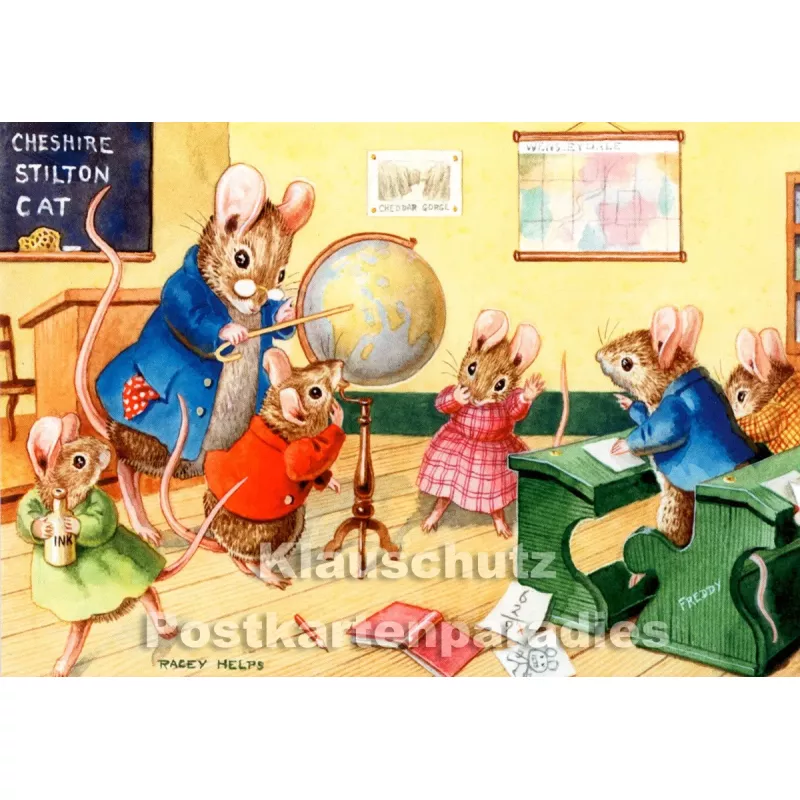 Mäuseschule | Taurus Kinder Postkarte von Racey Helps