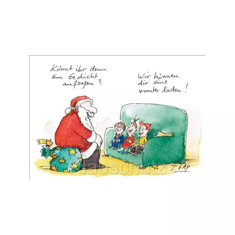 Könnt ihr denn ein Gedicht aufsagen? - Weihnachtskarte Postkarte von Peter Gaymann mit dem Weihnachtsmann