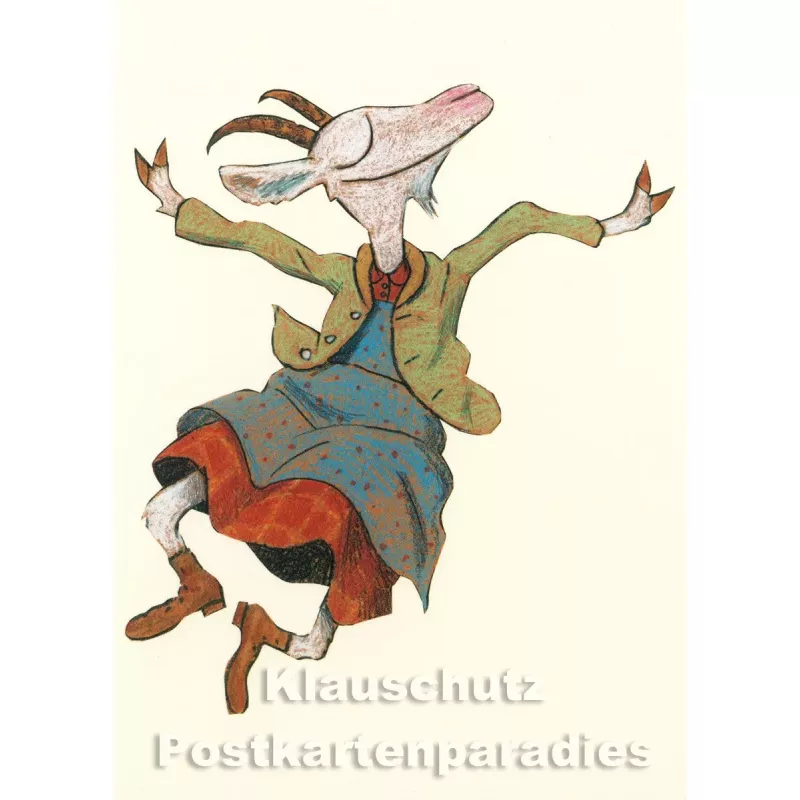 Glück - Ziege | Postkarte von Wolf Erlbruch aus dem Peter-Hammer-Verlag