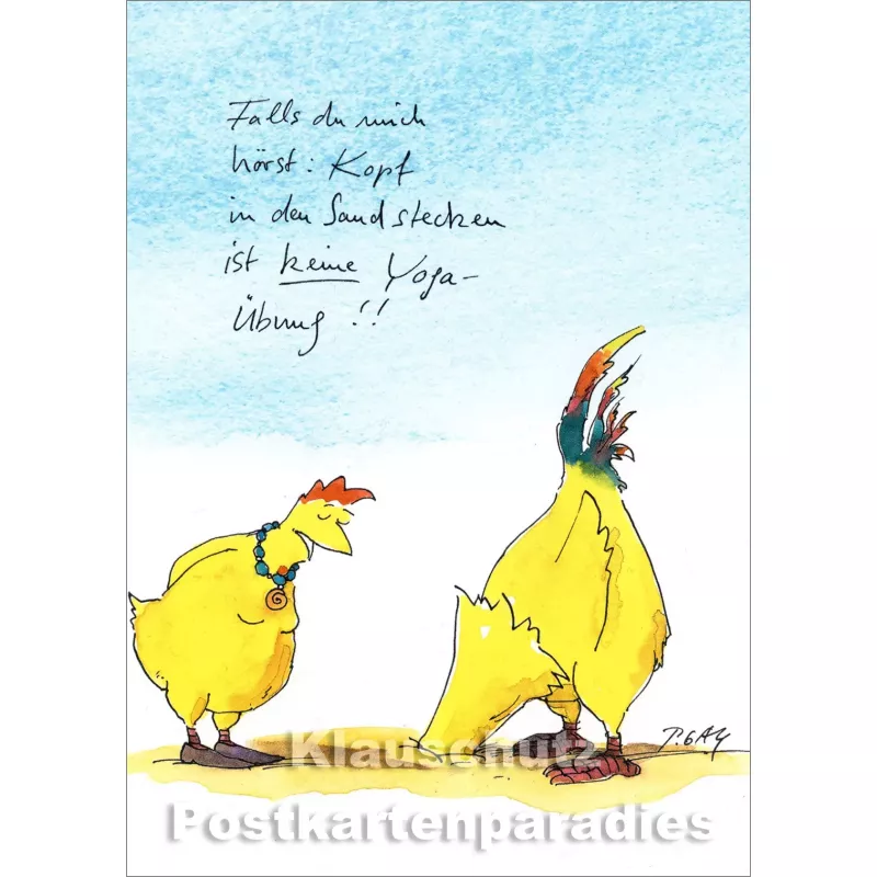 Discordia Postkarte mit Hühnern - Peter Gaymann | Kopf in den Sand stecken