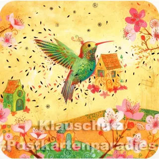 Kolibri (Hummingbird) - Quadrakarte mit partieller goldfarbener Lackierung