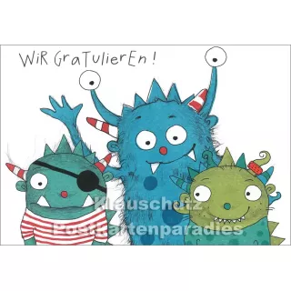 Doppelkarte Geburtstag für Kinder mit Monstern von Taurus - Wir gratulieren