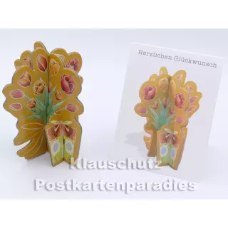Bastelkarte von ActeTre mit Tulpen | Herzlichen Glückwunsch - Detailansicht aufgebaut