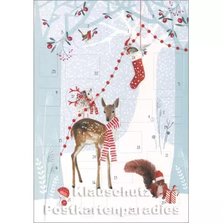 Tiere im Winterwald |  Adventskalender Doppelkarte